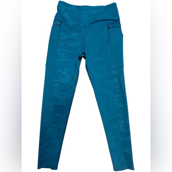 Nicole Miller Blue-Green Camo Leggings Women’s Large Athletic Athleisure Pants - Picture 1 of 12